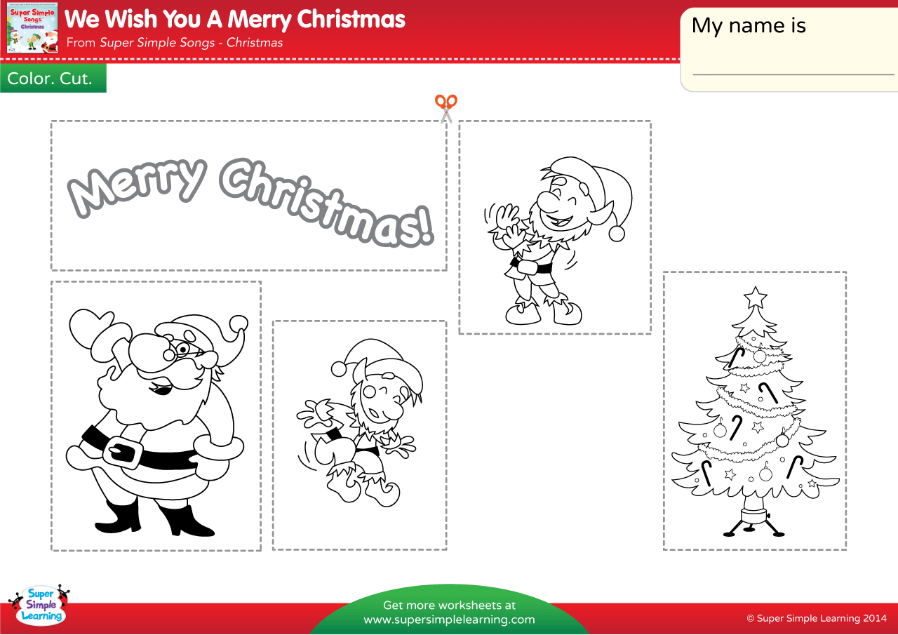 we wish you a merry christmas worksheet - color, cut, & paste